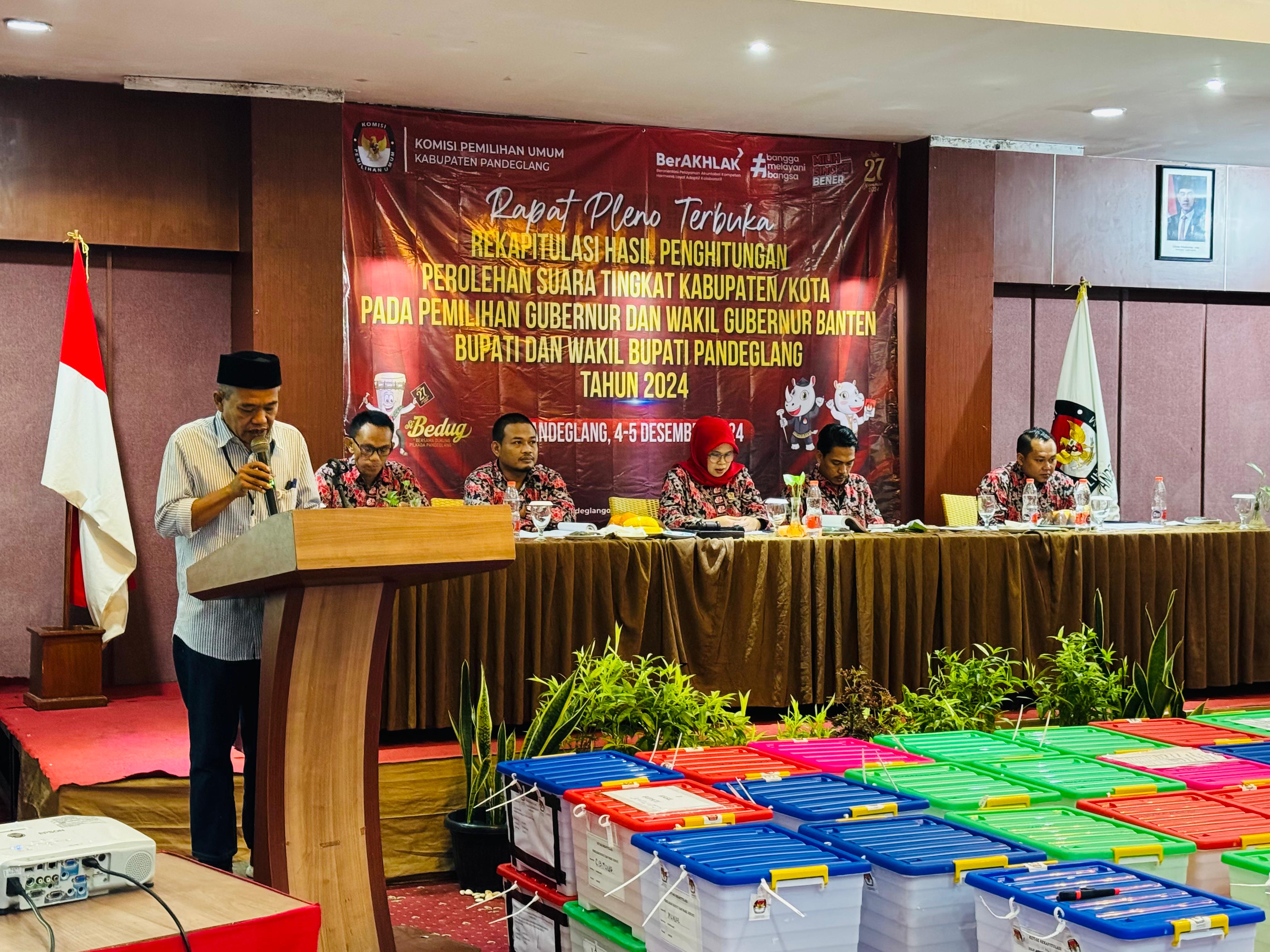 Rapat Pleno Terbuka Hasil Perolehan Suara Tk. Kabupaten Pandeglang Pada Pilkada 2024